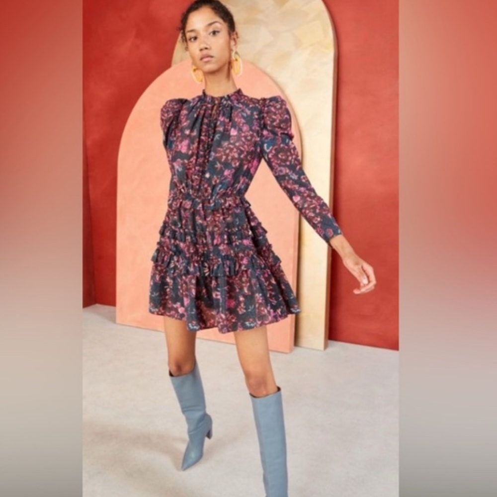 Ulla Johnson Floral Long Sleeve Dress - Navy and Pink